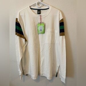 Men's White Long Sleeve Shirt with Striped Sleeves